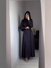 Load image into Gallery viewer, Autumn Waist Solid Color Long Sleeve Slim Fit Belt Retro Dress