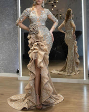 Load image into Gallery viewer, Women Clothing Sexy Gold Long Sleeve Cocktail Dress Trailing Dress