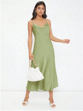 Load image into Gallery viewer, Women Clothing Spring Summer Satin Sling Deep V Plunge neck Slim Solid Color Dress