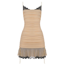 Load image into Gallery viewer, Arrival Sexy Lace Stitching Pleated Dress Women Contrast Color Lace up Sexy Slim Slip Dress