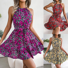 Load image into Gallery viewer, Spring Summer Casual Tied Lotus Leaf Large Swing Floral Dress Women Clothing