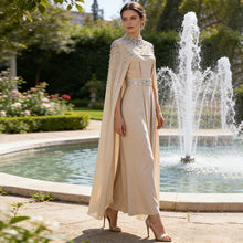 Load image into Gallery viewer, Spring Elegant Retro Exquisite Rhinestone Cape Shawl High Waist Slimming Dress