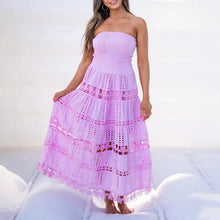 Load image into Gallery viewer, Casual Maxi Dress Spring High Sense Embroidery Hollow Out Cutout out Tube Top Dress Women Clothing