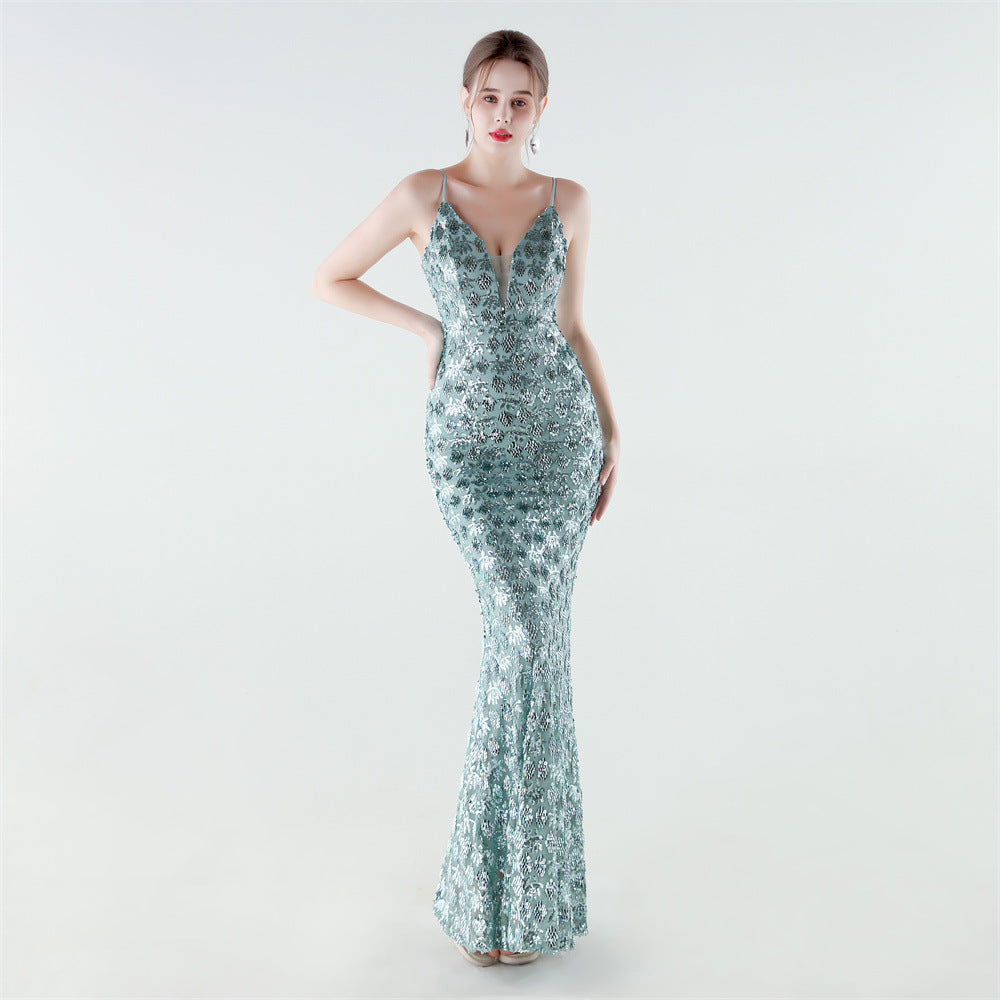 Heavy Industry Sequin Slim Deep Fishtail Evening Dress