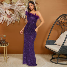 Load image into Gallery viewer, Black Paillette Feather Stitching Sequin Sexy Evening Dress Maxi Dress for Women