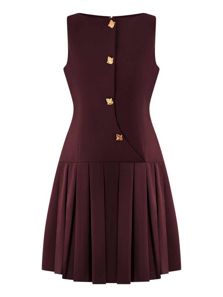Spring Summer Simple Women Clothing Personalized Wide Hem Pleated Waist Tight Solid Color Sleeveless Short Dress