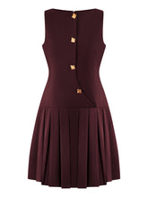 Load image into Gallery viewer, Spring Summer Simple Women Clothing Personalized Wide Hem Pleated Waist Tight Solid Color Sleeveless Short Dress