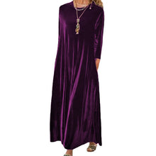 Load image into Gallery viewer, Spring Gold Velvet Slimming Crew Neck Maxi Dress