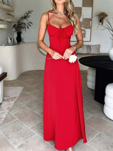 Load image into Gallery viewer, Strap Lace up Wrapped Chest Nipped Waist Elegant Drape Long Red Valentine Day Dress