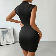 Load image into Gallery viewer, Chinese Hip Embroidered Stand Collar Black Cheongsam Dress