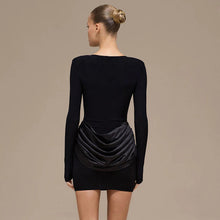 Load image into Gallery viewer, Women Clothing Autumn Winter Solid Color Elegant Casual Slim Fit round Neck Long Sleeves Pleated Short Dress