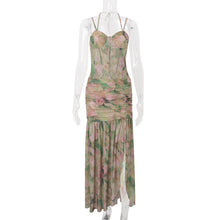 Load image into Gallery viewer, Women Clothing Summer Sexy Spaghetti Strap Floral Print Vacation Beach High Waist Slimming Slit Dress Women