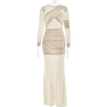 Load image into Gallery viewer, Sexy Mesh See through Maxi Dress Long Sleeve Sexy Pleated Slim Fit Dress