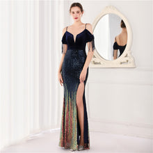 Load image into Gallery viewer, Velvet Spaghetti Straps Cocktail Evening Dress Dress Elegant Company Annual Meeting Women Sexy Long Short Sleeve