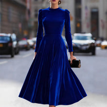 Load image into Gallery viewer, Women Clothing Spring Summer round Neck Korean Velvet Elegant Long Sleeved Dress