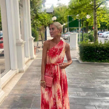 Load image into Gallery viewer, Summer Shoulder Waist-Controlled Lace up Wide Hem Printed Dress Women