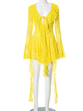 Load image into Gallery viewer, Women Clothing Lace Lotus Leaf Streamer Long Sleeve with Safety Pants Short Dress
