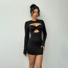 Load image into Gallery viewer, Autumn Winter Sexy Hollow Out Cutout Long Sleeved Slim Fit Sheath Solid Color Party Dress