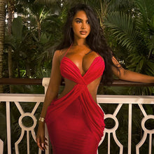 Load image into Gallery viewer, Sexy Women Clothing Backless Pleated Hip Dress Halter Wrapped Chest Cross Solid Color Maxi Dress