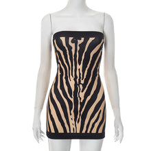 Load image into Gallery viewer, Women Sexy Zebra Print Tube Top Backless Slim A line Dress