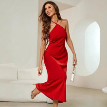 Load image into Gallery viewer, Women Sexy Dress Spring Autumn Evening Dress Satin Strap Maxi Dress