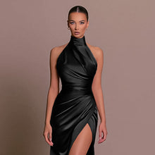 Load image into Gallery viewer, Halter Sleeveless Split Bottoming Dress Dress Autumn Stand Collar Dress