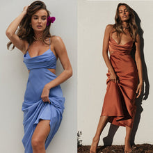 Load image into Gallery viewer, Women Clothing Elegant Sexy Sling Solid Color Maxi Dress Pile Collar Backless Dress