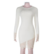 Load image into Gallery viewer, Women Knitted round Neck Lace Long Sleeve Hip Elegant Evening Dress