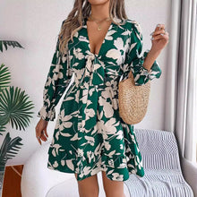 Load image into Gallery viewer, Autumn Winter Casual Floral Lace up Long Sleeve Wooden Ear A line Women Clothing