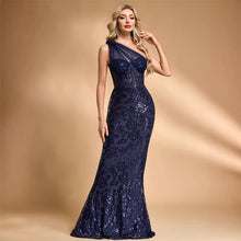 Load image into Gallery viewer, Sequin Oblique Shoulder Applique Evening Dress Women Cocktail Fishtail Host Toast Dress