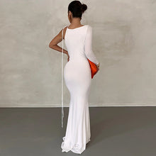 Load image into Gallery viewer, Women Clothing Autumn Winter Sexy Solid Color One Shoulder Slim Dress