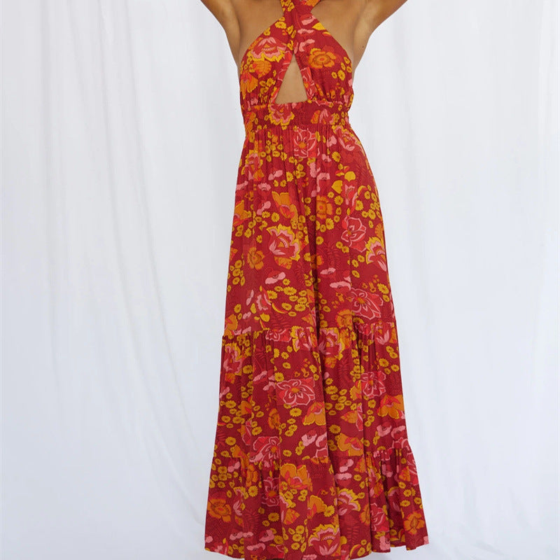 Women Dress Sexy Halter Backless Holiday Jumpsuit Beach Dress