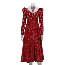 Load image into Gallery viewer, Contrast Color Design Collared Long Sleeve A line Women Waist Controlled Printed Large Swing Dress