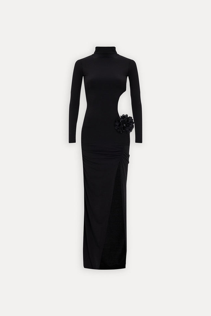 Sexy Women Clothing Hollow Out Cutout out Socialite Private Dress Evening Dress Elegant Three Dimensional Floral Turtleneck Dress