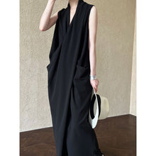 Load image into Gallery viewer, Elegant V neck Sleeveless Twisted Waist Dress Women Slimming Irregular Asymmetric High Grade Hong Kong Long Dress