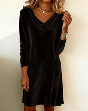 Load image into Gallery viewer, Pleuche Dress Women Autumn Winter Elegant Swing Collar Slim Fit Elegant Velvet Midi Dress