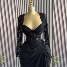 Load image into Gallery viewer, Women Clothing Spring Elegant Square Collar Lace Long Sleeve High Waist Slimming Midi Dress