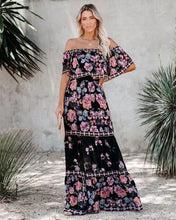 Load image into Gallery viewer, Spring Summer off Shoulder Red Floral Printed Long Large Hem Dress