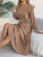 Load image into Gallery viewer, Women Clothing Spring Summer Elegant Ruffled Square Collar Long Sleeve Cinched Pleated Dress