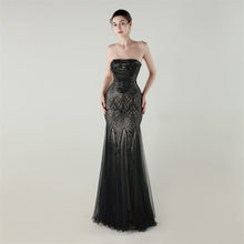 Load image into Gallery viewer, Tube Top Cross Strap Beaded Tube Floral Sequin Mesh Evening Dress Cocktail Wedding Social Elegant Clothing