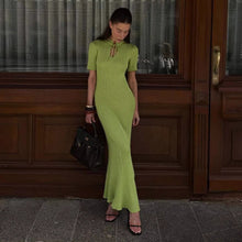 Load image into Gallery viewer, Summer Women Candy Color Slim Fit Dress Women Summer round Neck Short Sleeves Knitted Long Sweater Dress