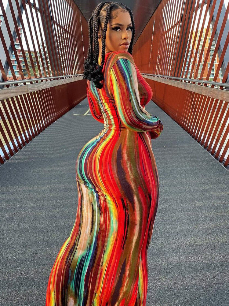 Women Clothing Spring Summer Colorful Tie Dye off Shoulder Tube Top Dress