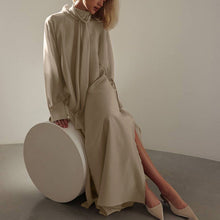 Load image into Gallery viewer, Women Clothing Stand up Collar Tie Dress Long Sleeve Side Slit Loose Casual Dress