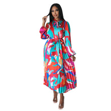 Load image into Gallery viewer, Women Clothing Lace up Long Sleeve Printed Pleated Dress