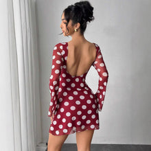 Load image into Gallery viewer, Spring Summer Lady Sexy Polka Dot Backless Mesh Flare Sleeve Mini Dress