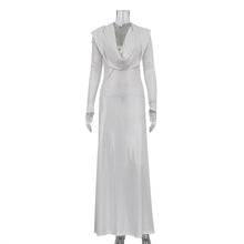 Load image into Gallery viewer, Elegant Dress Women Solid Color Long Sleeve Swing Collar Hooded Slim Fit High Waist Sheath Dress
