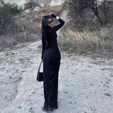 Load image into Gallery viewer, Autumn Stand Collar Long Sleeve Pleated Sexy Slit Hip Bag Dress Women