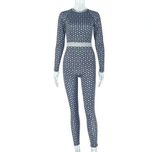 Load image into Gallery viewer, Casual Home Women Slim Fit Elastic Waist Tightening Jumpsuit Print round Neck Long Sleeve Jumpsuit