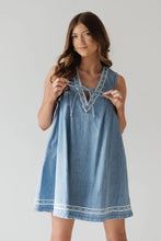 Load image into Gallery viewer, Summer Street Hipster V neck Sleeveless Embroidered Vest Denim Dress