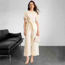 Load image into Gallery viewer, Women Clothing Elegant Summer Stitching Lace Short Sleeve Tied High Waist Straight Jumpsuit